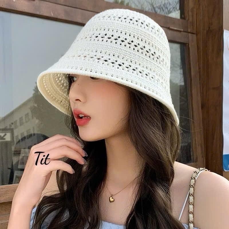 Mũ Chống Nắng Nữ Phong Cách Mới Mùa Hè Rỗng Dệt Kim Thoáng Khí Xô Mũ Chống Nắng Lưu Vực Mũ Mặt Nhỏ Mũ Chống Nắng