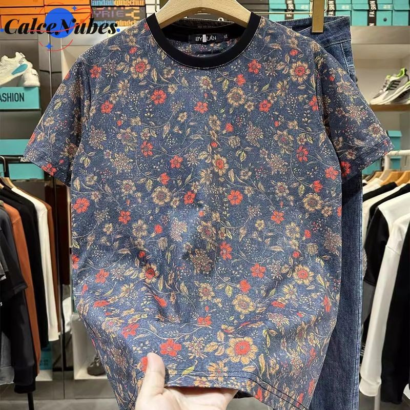 Áo thun nam ngắn tay mùa hè phong cách Hàn Quốc cổ điển in hình cá tính thời trang hợp thời trang Slim cổ tròn