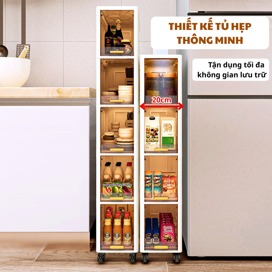 Tủ Đựng Đồ Dùng Bếp Gấp Gọn ENODA HOME, Tủ Lưu Trữ Khe Hẹp Để Đồ Đa Năng Tối Ưu Không Gian Có Bánh Xe Tiện Lợi TUN001