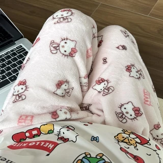 Hello Kitty flannel đồ ngủ nữ mùa thu đông nhung san hô dày nhung nhung ấm áp thường ngày quần ở nhà