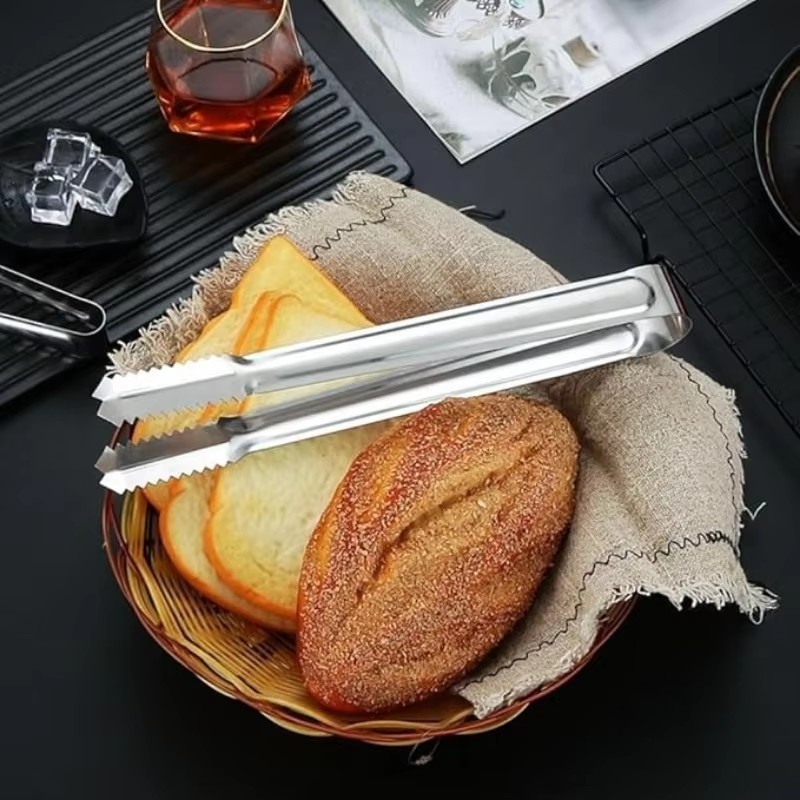Kẹp thịt nướng răng cá mập bằng thép không gỉ - Kẹp thực phẩm đa năng - Chịu nhiệt, Chống trượt, Chống bỏng - Di động, Dày, Bền bỉ - Dành cho đá viên, Bít tết, Bánh mì
