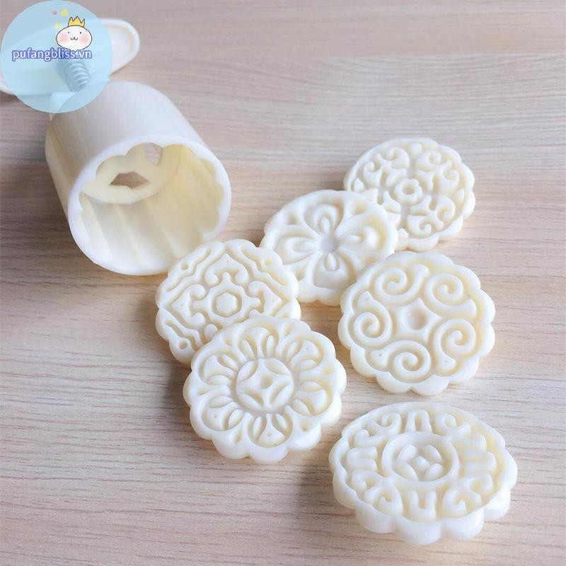 Pufangbliss 6 Cái / bộ Khuôn Bánh Trung Thu Hình Hoa Khuôn Bánh Áp Lực Tay Fondant Mặt Trăng VN