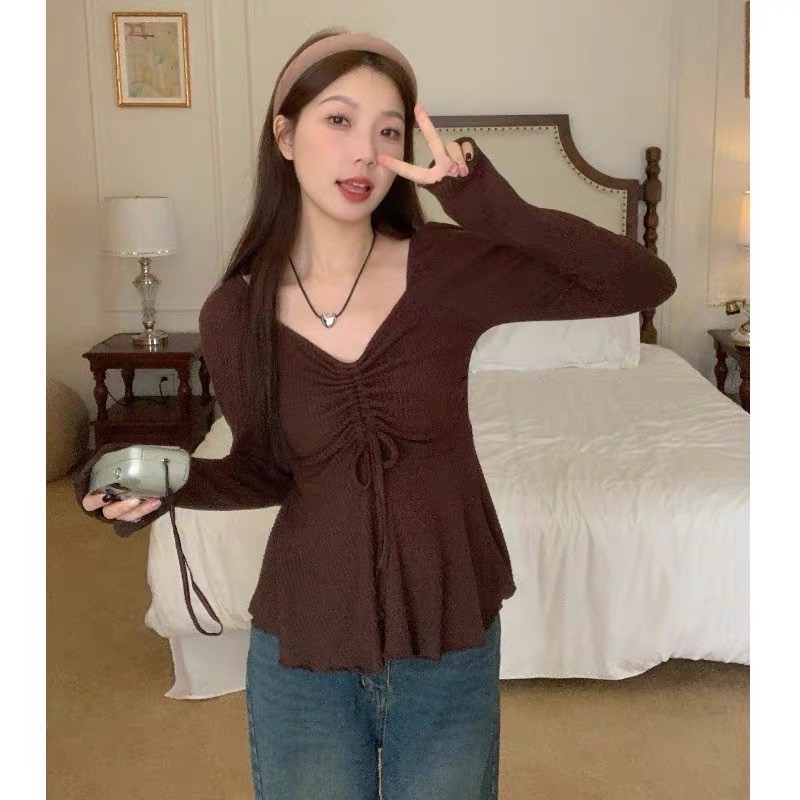 MS198 Áo kiểu nữ BIGSIZE dài tay dáng xòe babydoll rúm ngực chất thun ...