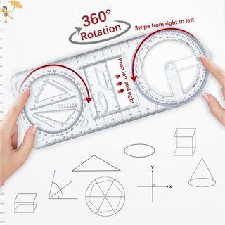 [Gou] 1 CÁI 360 đa chức năng ° Thước vẽ hình học có thể di chuyển cho học sinh tiểu học Toán học Di động trong suốt 3D Flat VN
