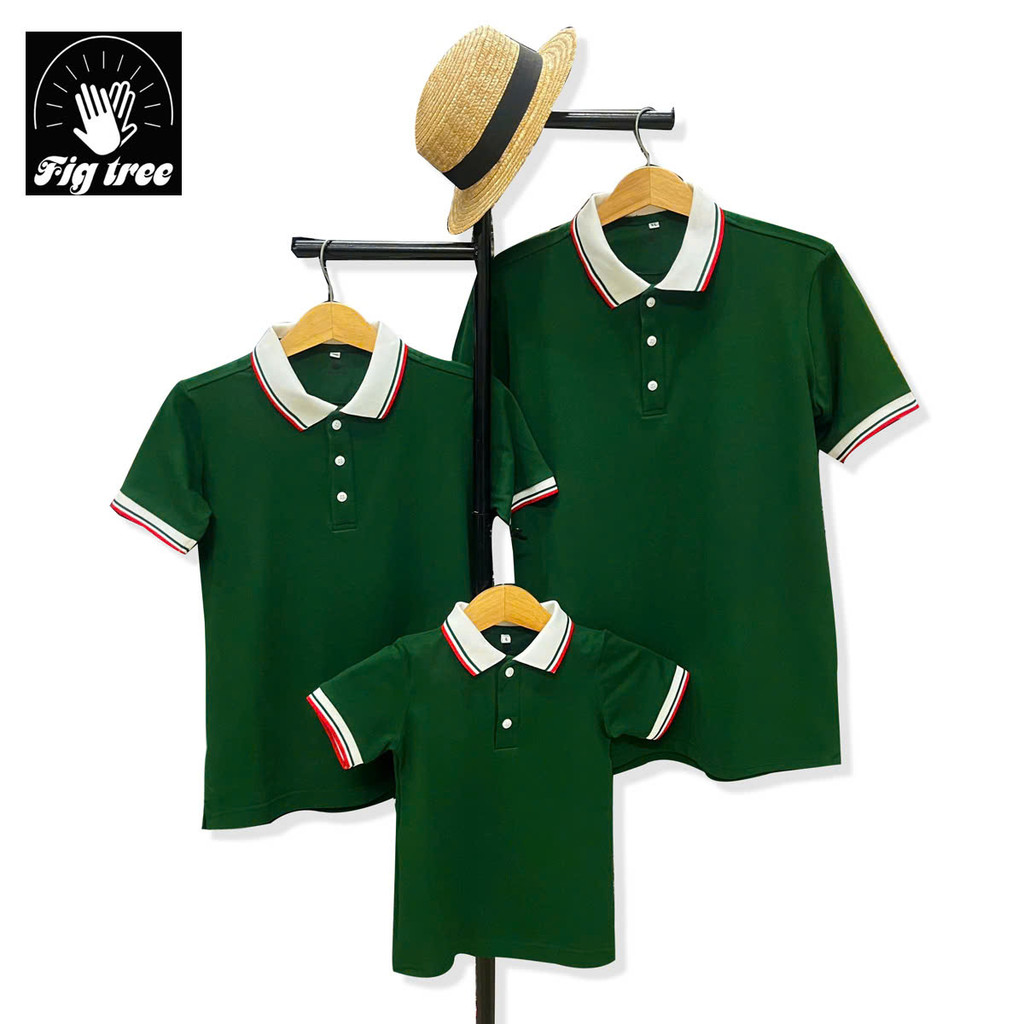 Áo Gia Đình Fig Tree Thun Polo Cá Sấu Cao Cấp Màu Xanh Rêu Diện Cùng Nhau Siêu Đẹp, Vải dày dặn