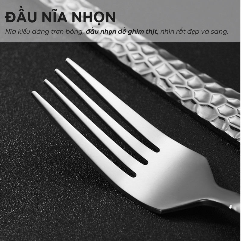 Bộ Dao Muỗng Nĩa Inox 410 Vân Kim Cương Cao Cấp – Dùng Ăn Bít Tết, Món Âu, Chuyên Cho Nhà Hàng – Khách Sạn | 193
