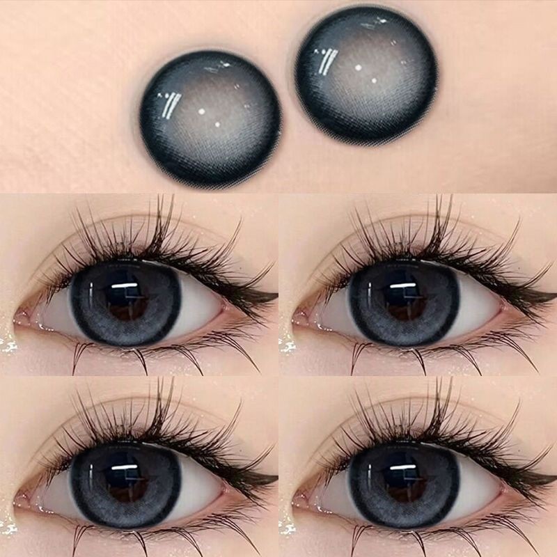 Set 2 Kính Áp Tròng Màu Đen contact lenses 0 ~ -8.00 black len 14.2mm lens cận lens nâu bean black 996