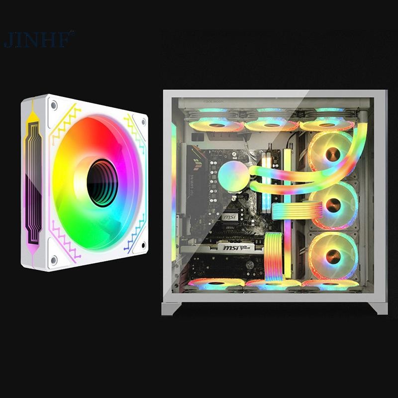 JINHF 12cm ARGB Vỏ Máy Tính Tắt Tiếng Quạt PC Tháp Im Lặng Không Khí PWM 4Pin Tốc Độ Cao 1600 PWM DC12V Hiệu Ứng Gương Hệ Thống Làm Mát HOT