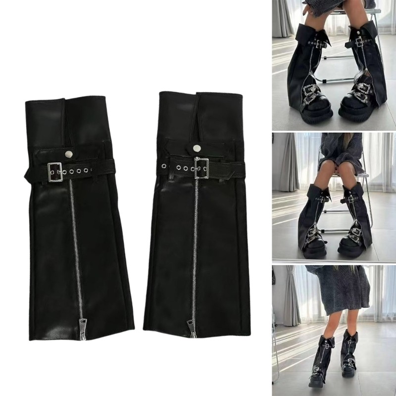 Vic Bông Tai Kẹp Da Chân Ấm Gothic Punk Dài Tất Dây Kéo Chân Tay Gaters Goth Mùa Đông Ấm Mắt Cá Chân Heap Tất Gif