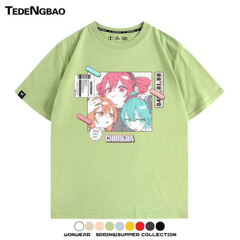 Accent teto teto Hai Chiều miku Girl ACG Kế Hoạch Ca Sĩ Hàng Hóa Áo Thun Mùa Hè Cotton Nguyên Chất Tay Ngắn