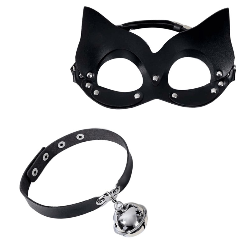 Wellb Catgirl Mắt Có Da Đinh Tán Choker Nữ Catgirl Trang Phục Phụ Kiện