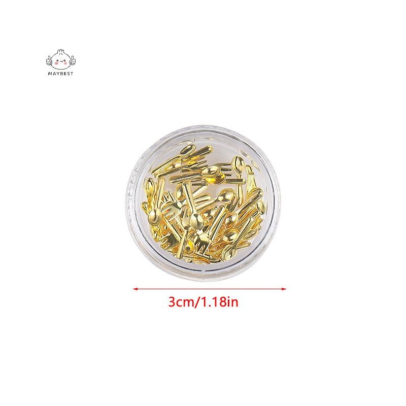 Maybest 50 Chiếc Hỗn Hợp Ins Niche Bộ Đồ Ăn Series Thìa Nĩa Móng Tay 3D Kim Loại Móng Tay Khuôn Trang Trí Móng Tay DIY Nail Art Charm Phụ Kiện {VN}