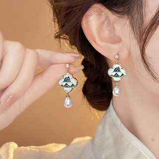 Phong Cách Trung Hoa Mới Phong Cách Trung Hoa Tranh Phong Cảnh Retro Bông Tai Ngọc Trai Nữ Cao Cấp Niche Bông Tai