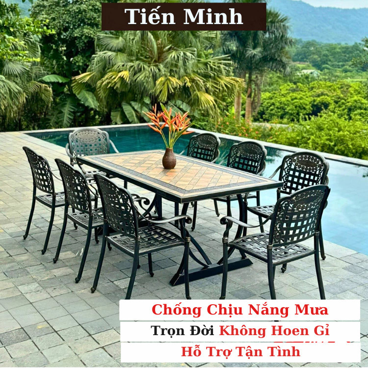 Bộ bàn ghế sân vườn ngoài trời HCN Bộ bàn ghế ban công ngoài trời nhôm đúc Mặt Đá Bàn ghế ngoài trời