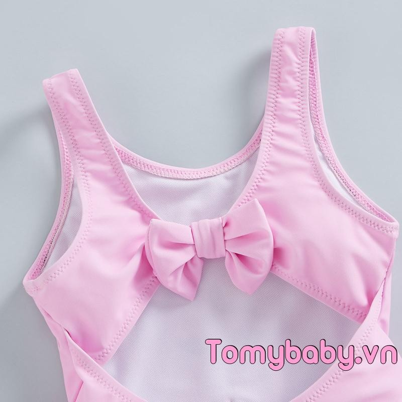 Đồ bơi trẻ em bé gái không tay cổ tròn in hình thiên nga đi biển mùa hè Ruffle Bộ đồ tắm một mảnh