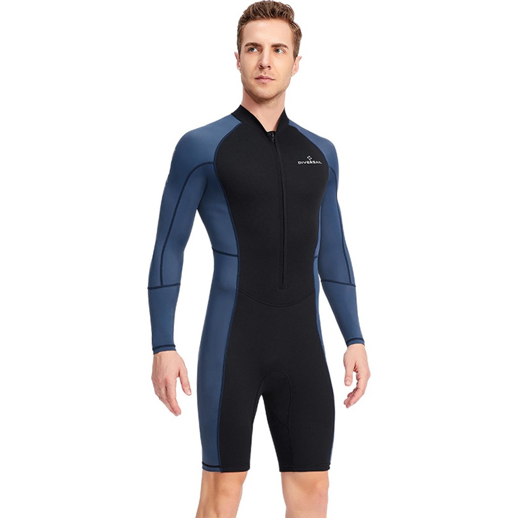 Nam Wetsuit Ngắn Ướt Phù Hợp Với Lặn Phù Hợp Với Quần Short Zip Phía Trước Giữ Ấm Dài Tay Đồ Bơi Cho Lặn Lặn Bơi