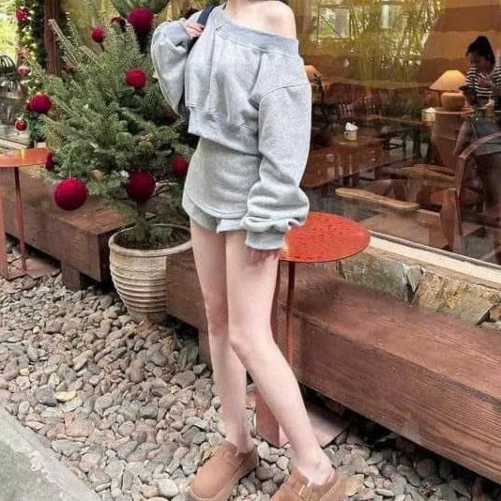 Set Bộ Trễ Vai Nỉ Quần Giả Váy KCloset Bộ Áo Dài Mix Váy Chất Nỉ Dày Dặn Nữ Tính NA618