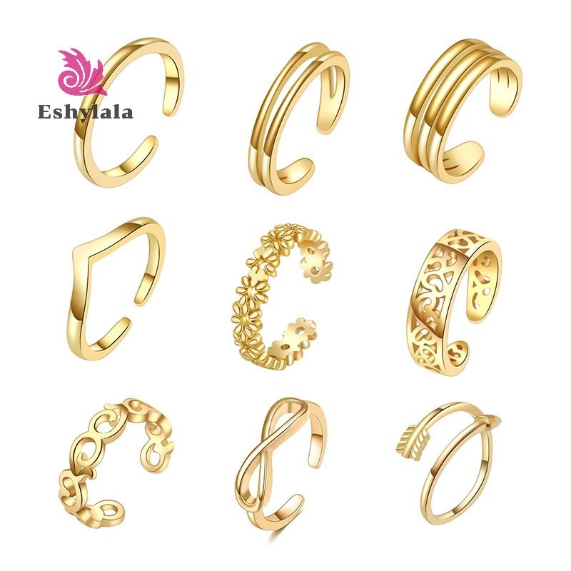 Eshylala Nhẫn Ngón Chân Vàng 18K Có Thể Điều Chỉnh Cho Nữ Đi Biển Mở Ngón Chân Nhẫn Hoa Mũi Tên Đuôi Pinky Ban Nhạc Nhẫn Chân Trần Trang Sức [MỚI]