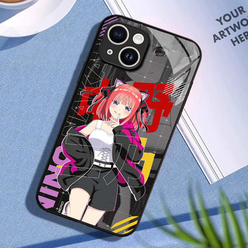 Ốp điện thoại kính Gotoubun No Hanayome Nino Nakano cho IPhone 16 15 14 13 12 11 Pro XR XS Max Plus Mini X XR 8 7 6s SE2 / 3