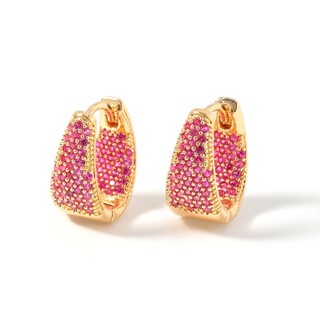 Châu Âu Mỹ ins Phong Cách Mới Full Kẻ Sọc Zircon Nhiều Màu Sắc Hình Học Bông Tai Nữ