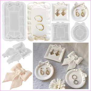 Cinna Nơ Khay Bảo Quản Khuôn Silicon Trang Sức Hiển Thị Pan Epoxy Nhựa Khuôn Hình Chữ Nhật Cốc Coaster Thạch Cao Plsater DIY