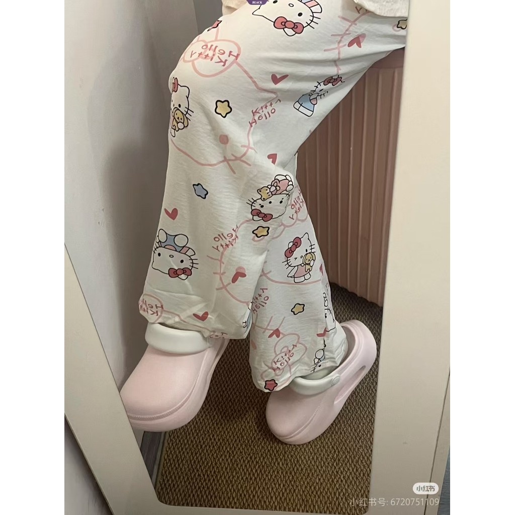 Mùa hè Mới Đầu Lớn Hoạt Hình Hello Kitty Pyjama Quần Nữ Phiên Bản Hàn Quốc Quần Nhà Giải Trí [BL]
