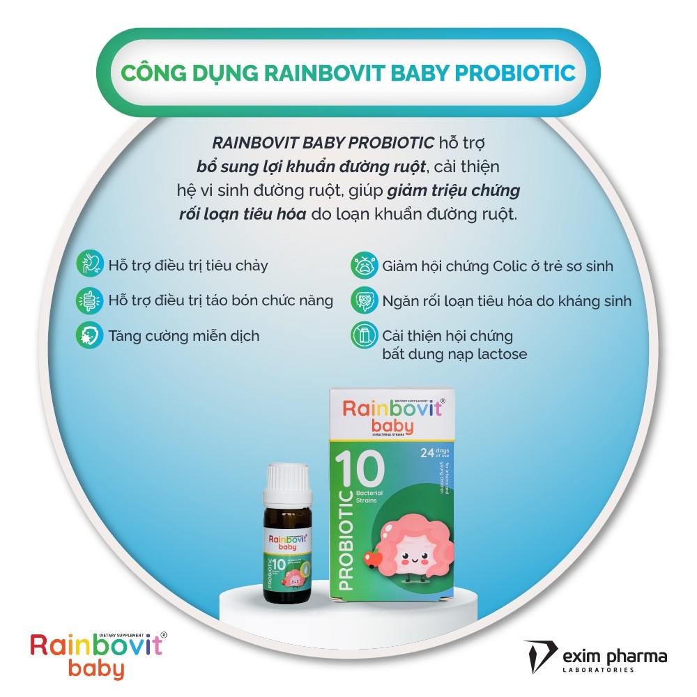 Men 10 Chủng Men Vi Sinh Rainbovit Baby lọ 5ml - Cải Thiện Tiêu Hóa, Biếng Ăn, Tăng Đề Kháng