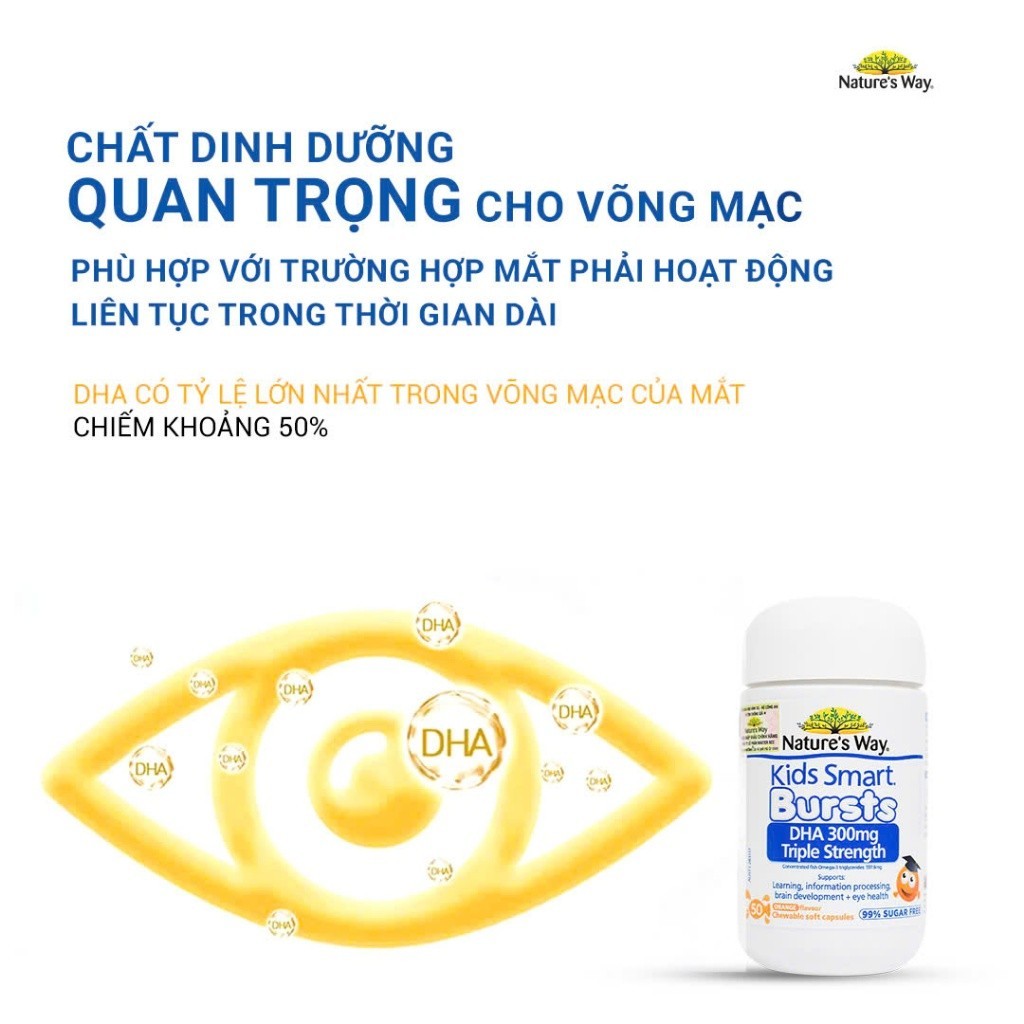 DHA Tú Tài Nature's Way - DHA 300mg Bổ Sung Dầu Cá Cô Đặc Omega 3 RTG Hàm Lượng Cao Cho Bé - Hộp 50 Viên