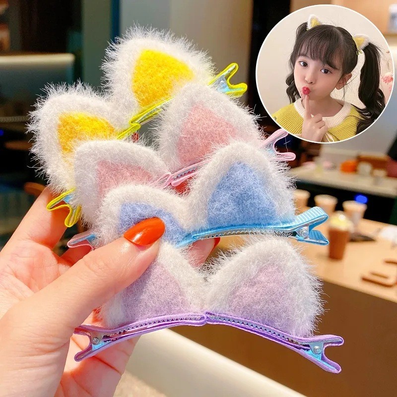 Ngọt Ngào Mềm Mại Sang Trọng Tai Mèo Kẹp Tóc Đáng Yêu Lông Thú Tai Barrettes Mũ