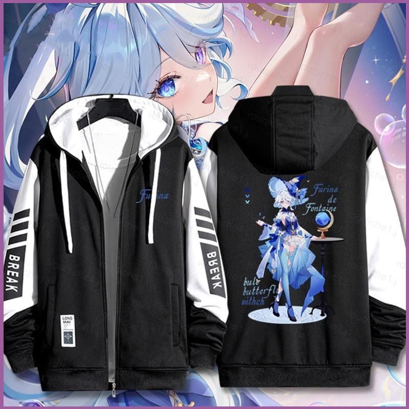 [sy1] Genshin Impact Furina Focalors áo Khoác Dây Kéo Áo Khoác Hoodie 