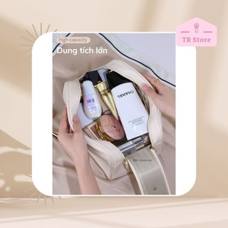 Túi đựng mỹ phẩm Rose da PU cao cấp 2 zip lớn hình thang