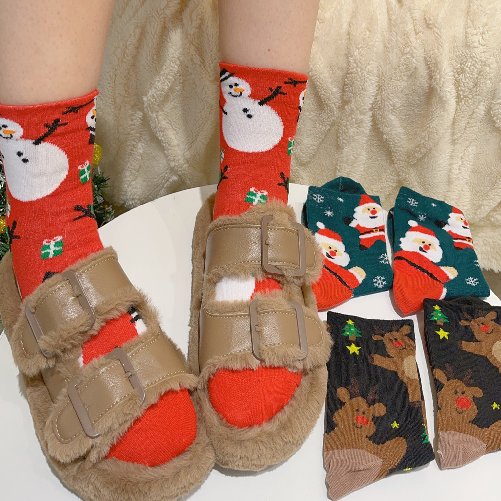 Tất Hoạt Hình Giáng Sinh - Tất Dày Ấm Áp Thu Đông - Thường Ngày, Thoải Mái, Thoáng Khí - Vớ Cotton Giữa Ống