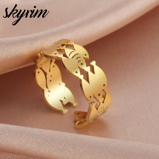 Skyrim Nữ Titan Thép Không Gỉ Nhẫn Vàng Thiết Kế Cá Mở Nhẫn Nhẫn Trang Sức Có Thể Điều Chỉnh Nhẫn