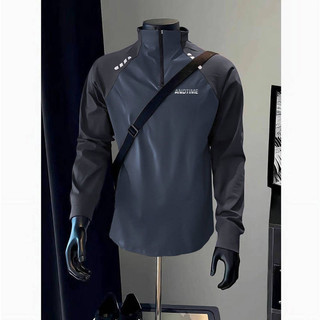 2024 New American Raglan T-shirt Long Sleeve Spring and Autumn Zipper Sports Stand Collar Fitness Running Training Autumn and Winter 36i2