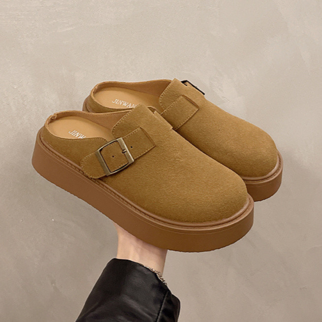 Thời Trang Retro Đế Dày Slip-On Lười Nửa Dép Mùa Thu Phong Cách Mới Nâng Cao Mặc Ngoài Thoải Mái Chống Trơn Trượt Thường Ngày Birkenstock Ngoài Trời