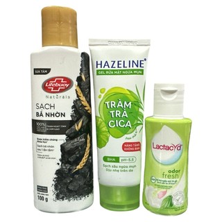 Combo 3 món du lịch gồm: 1 Sữa tắm 100g (Hàng khuyến mãi) + 1 Rửa mặt 40g (Hàng khuyến mãi) + 1 dung dịch vệ sinh 60ml