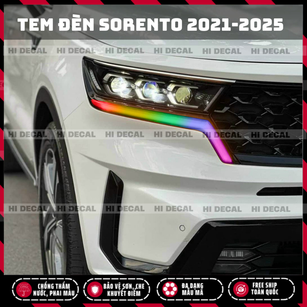 Tem dán đèn Sorento 2020 - 2024, decal trang trí đèn Sorento bền màu chống xước