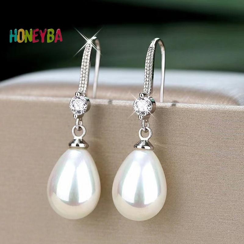 < Honeyba > Trang Sức Cho Nữ Bông Tai Ngọc Trai Giọt Nước Cho Nữ Đỏ Trắng Tròn Ngọc Trai Hình Bầu Dục Bông Tai Cưới Đính Hôn Valenes Ngày Quà Tặng