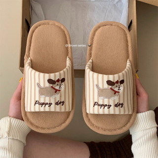 Xixitiao Nam Nữ Vải Lanh Cotton Dép Bốn Mùa Chó Con Dễ Thương Thường Ngày Nhà Dép Thời Trang