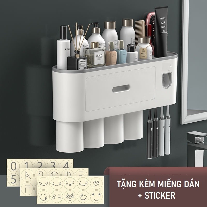 Bộ nhả kem 3 cốc Đánh Răng Tự Động OENON Chính Hãng, Kệ Phòng Tắm Thông Minh Cao Cấp