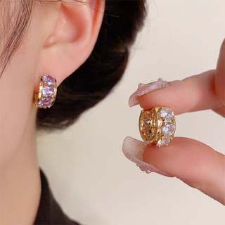 Sang Trọng Siêu Nhấp Nháy Tím Kim Cương Giả Vòng Tròn Khóa Tai Nữ Niche Thiết Kế Tinh Tế Bông Tai Hai Mặt Thời Trang