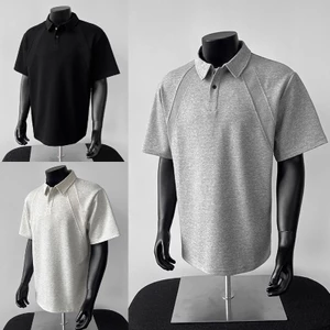 Tianlesiwei Mùa Hè khâu áo POLO Mỹ retro dáng rộng tay ngắn màu trơn áo sơ mi POLO