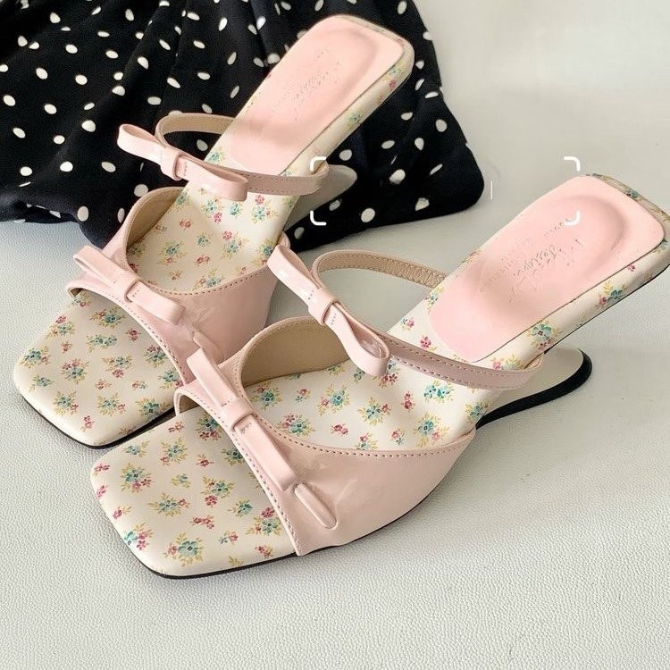 Phong Cách Hàn Quốc Mũi Vuông Thắt Nơ Slip-On Wedge Giày PU Chống Trơn Trượt Chống Mài Mòn Nữ Mùa Hè Tươi Thời Trang Nữ Hàng Ngày Ngoài Trời