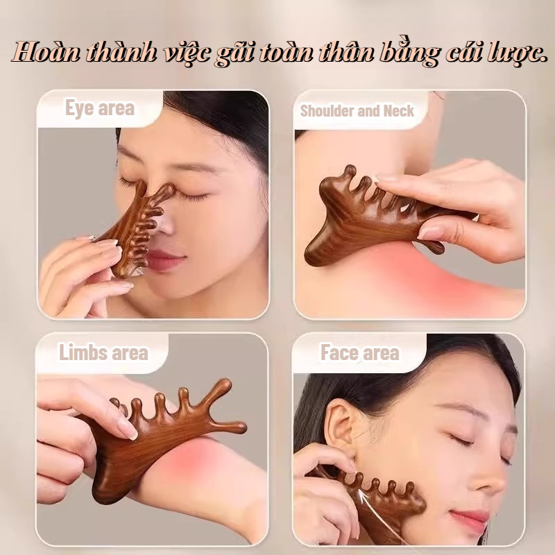 Lược massage 4 trong 1 Gỗ đàn hương Năm lược răng rộng Lược massage da đầu chống tĩnh điện