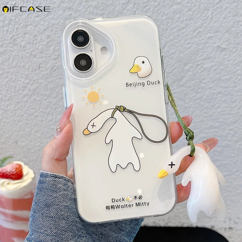 Dành Cho Samsung Galaxy A57 A37 A73 A72 A71 A56 A55 A54 A53 A52 A52s A51 A50 A50s A30s A30 A20 A20s A21s Ốp Điện Thoại Có Stereo Trắng Ngộ nghĩnh Mặt Dây Chuyền Vịt Dây Vỏ Trắng