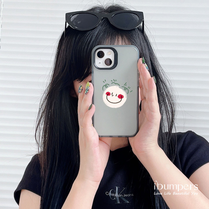 ibumpers Ốp Điện Thoại iPhone Dễ Thương Chữa Bệnh Họa Tiết Mặt Cười Ốp Lưng Trong Suốt Nhám Mờ Chống Bẩn Chống Sốc Cho IPhone 16 15 14 12 13 11 Pro Max IP 7 8 Plus X XS XR