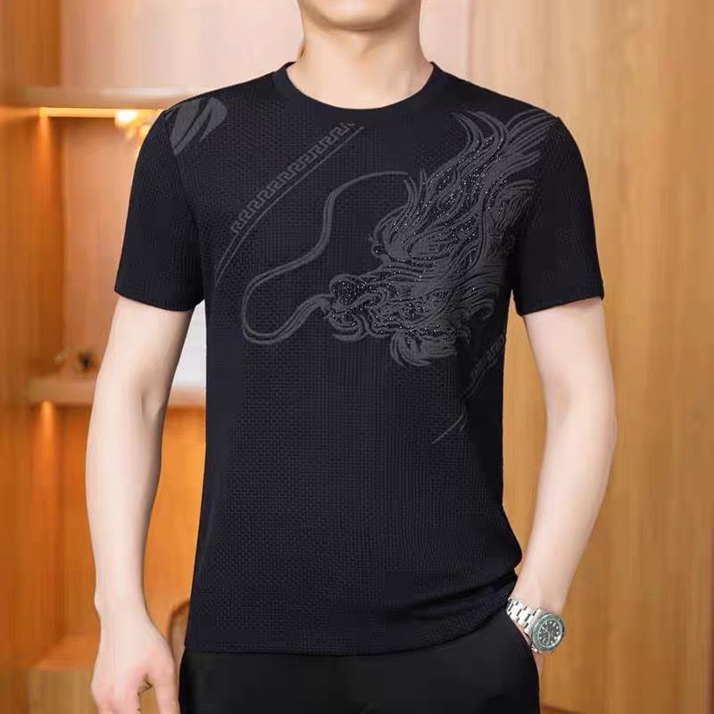 Áo thun nam tay ngắn Ice Silk cổ tròn thoáng khí thông thường