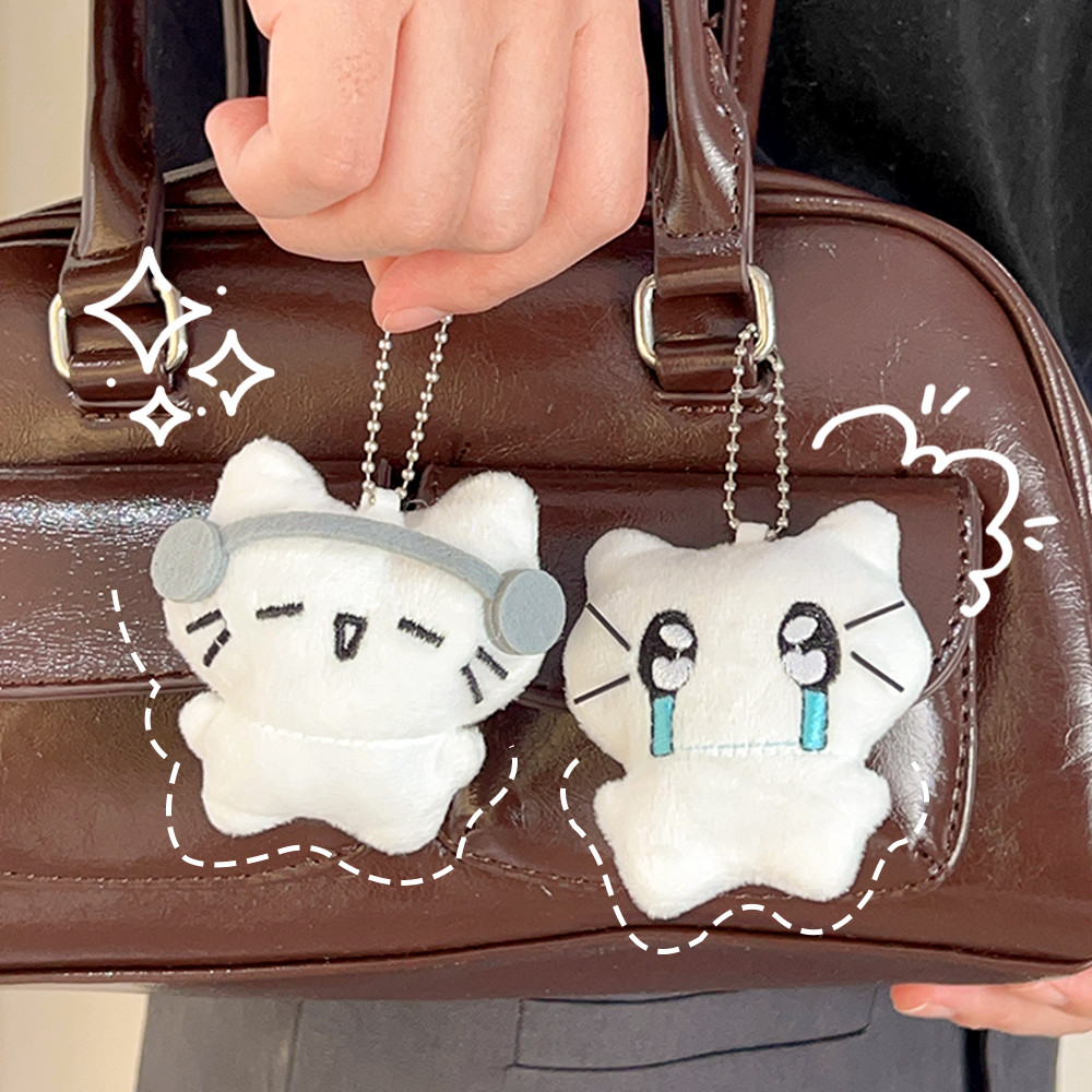 1/2 miếng Mini Khóc Cat Plush Doll Mặt dây chuyền - Dễ thương Tai nghe Kitten Couple Key Clasp
