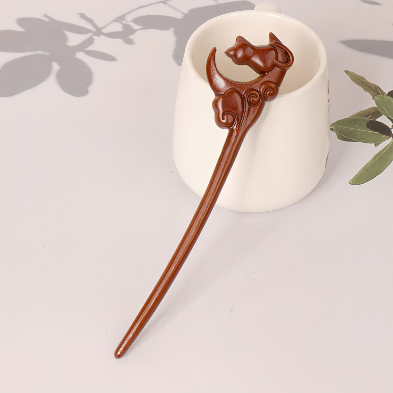 Kẹp tóc gỗ đàn hương cao cấp hai mặt khắc cổ điển, phong cách Hanfu, vàng lụa