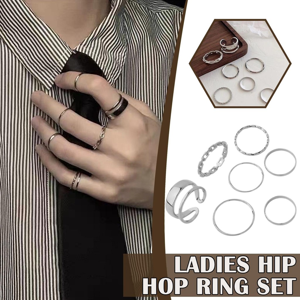 Bộ Nhẫn Nữ Hàn Quốc Mở Nhẫn Có Thể Điều Chỉnh Hip Hop Tối Giản Cá Tính Punk Nhẫn Y1v1